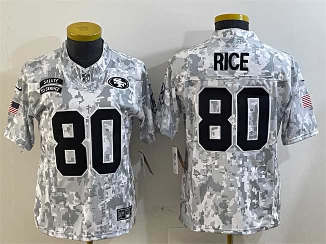 Womens San Francisco 49ers #80 Jerry Rice 2024 F.U.S.E. Arctic Camo Salute to Service Limited Stitched Jersey Dzhi